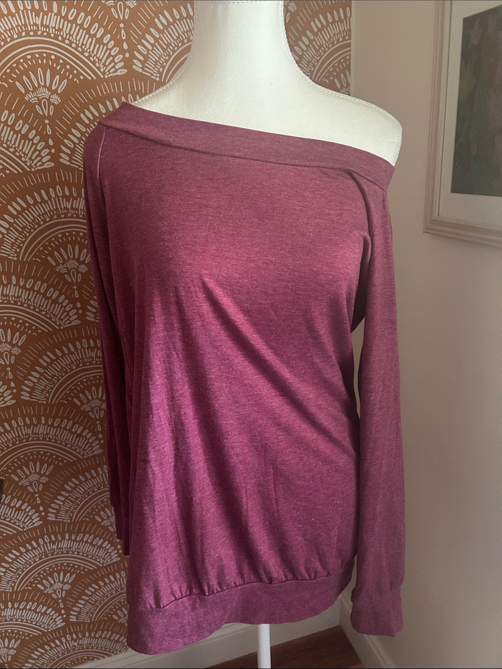 Off-Shoulder Long Sleeve Tee in Berry